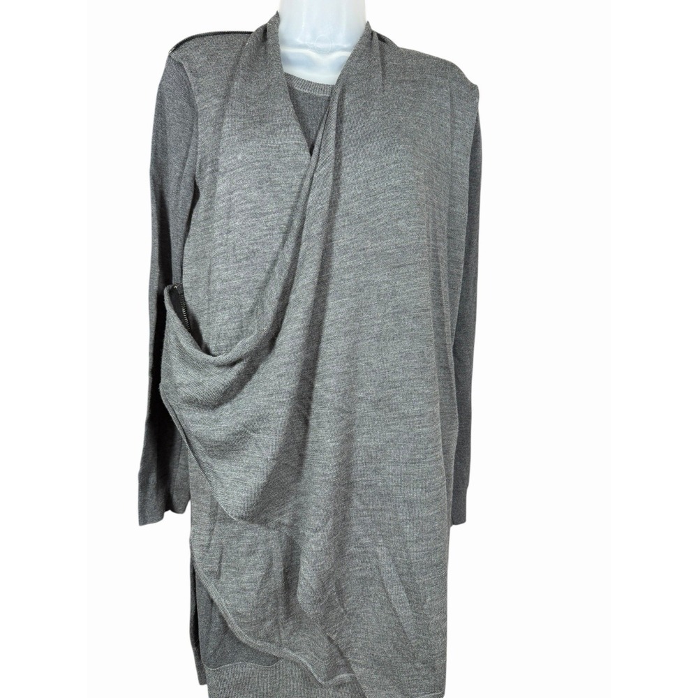 AllSaints Drina Dress Gray‎ Wool Drape Front Long Sleeve Knit Tunic Size US 8